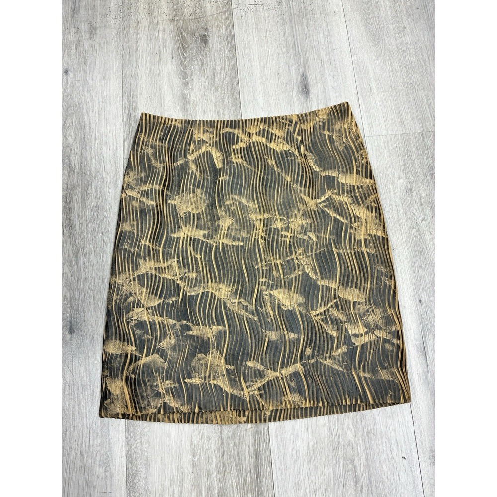 Y2K Vintage Alberto Makali Gold & Black Abstract Pattern Maxi Skirt Sz 10 Boho